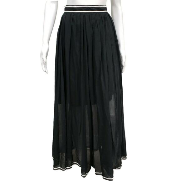 PHILOSOPHY DI LORENZO SERAFINI Black Cotton A-Line Waisted Maxi Skirt Size US 2 - Picture 1 of 7